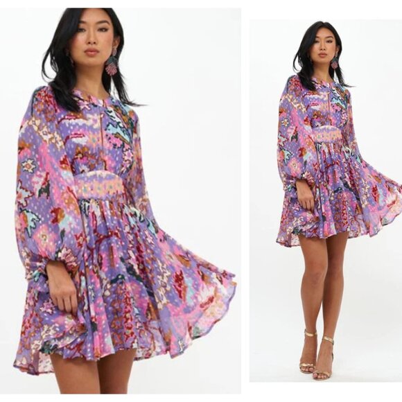 Oliphant Lavender Bukhara Balloon Mini Dress NWT M - Picture 4 of 11